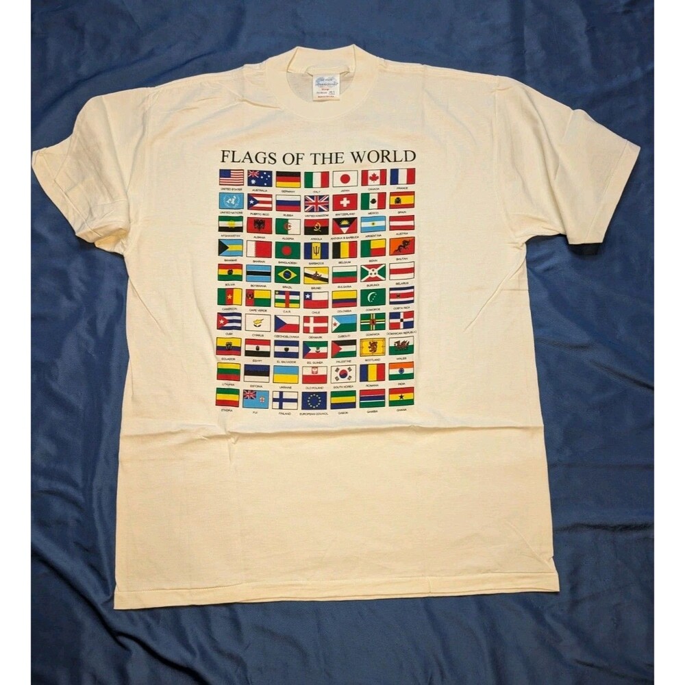 Vintage 90s LE Pays International Flags of The World Size XL Made in USA